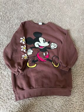 Preloved Brown Mickey Mouse Crewneck Sweater dress.
